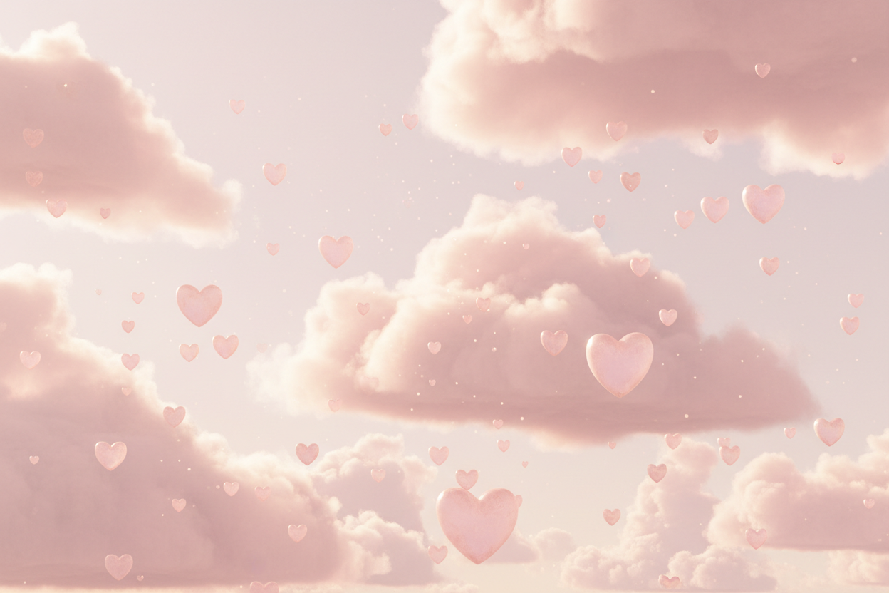 soft pink clouds and hearts
